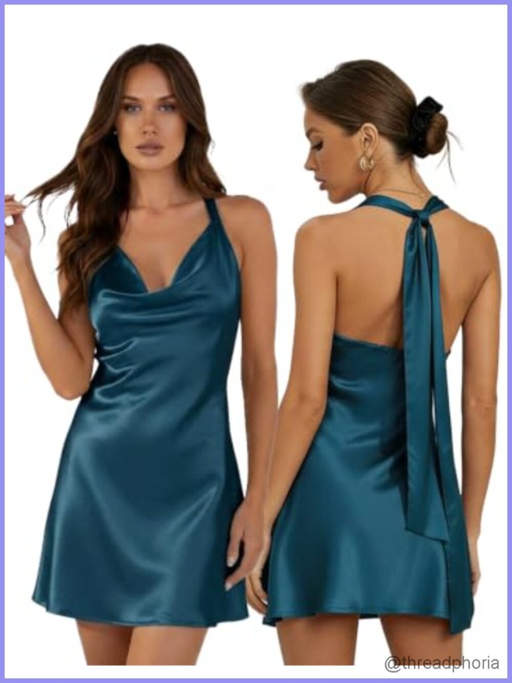 Satin Halter Cowl Neck Backless Mini Dress